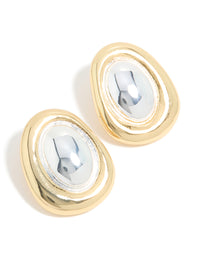 Mixed Metal Plated Organic Oval Large Earrings - link has visual effect only