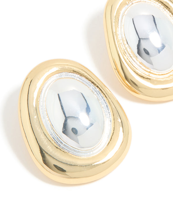 Mixed Metal Plated Organic Oval Large Earrings