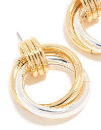 Mixed Metal Plated Linked Doorknocker Hoop Earrings - link has visual effect only