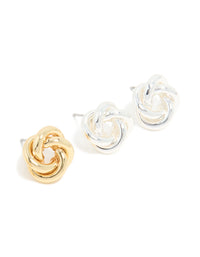 Mixed Metal Plated Knot Stud Earrings 2 Pack - link has visual effect only
