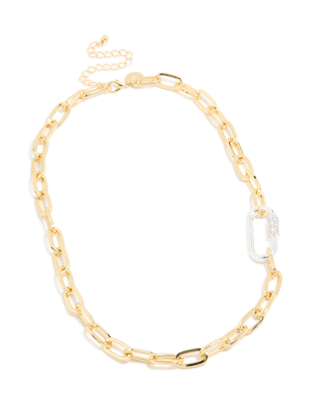 Mixed Metal Plated Diamante Carabiner Chain Necklace