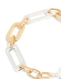 Mixed Metal Plated Link Chain T & O Bracelet - link has visual effect only