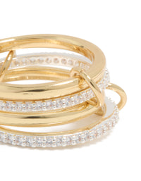 Mixed Metal Plated Cubic Zirconia Pavé Linked Ring Set - link has visual effect only
