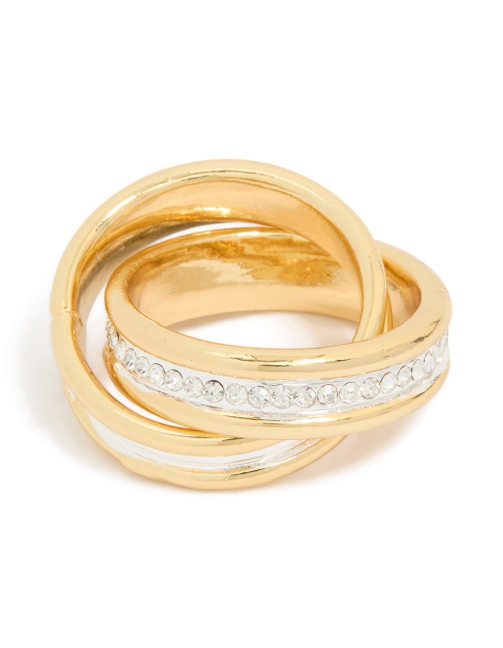 Mixed Metal Plated Diamante Layered Link Ring