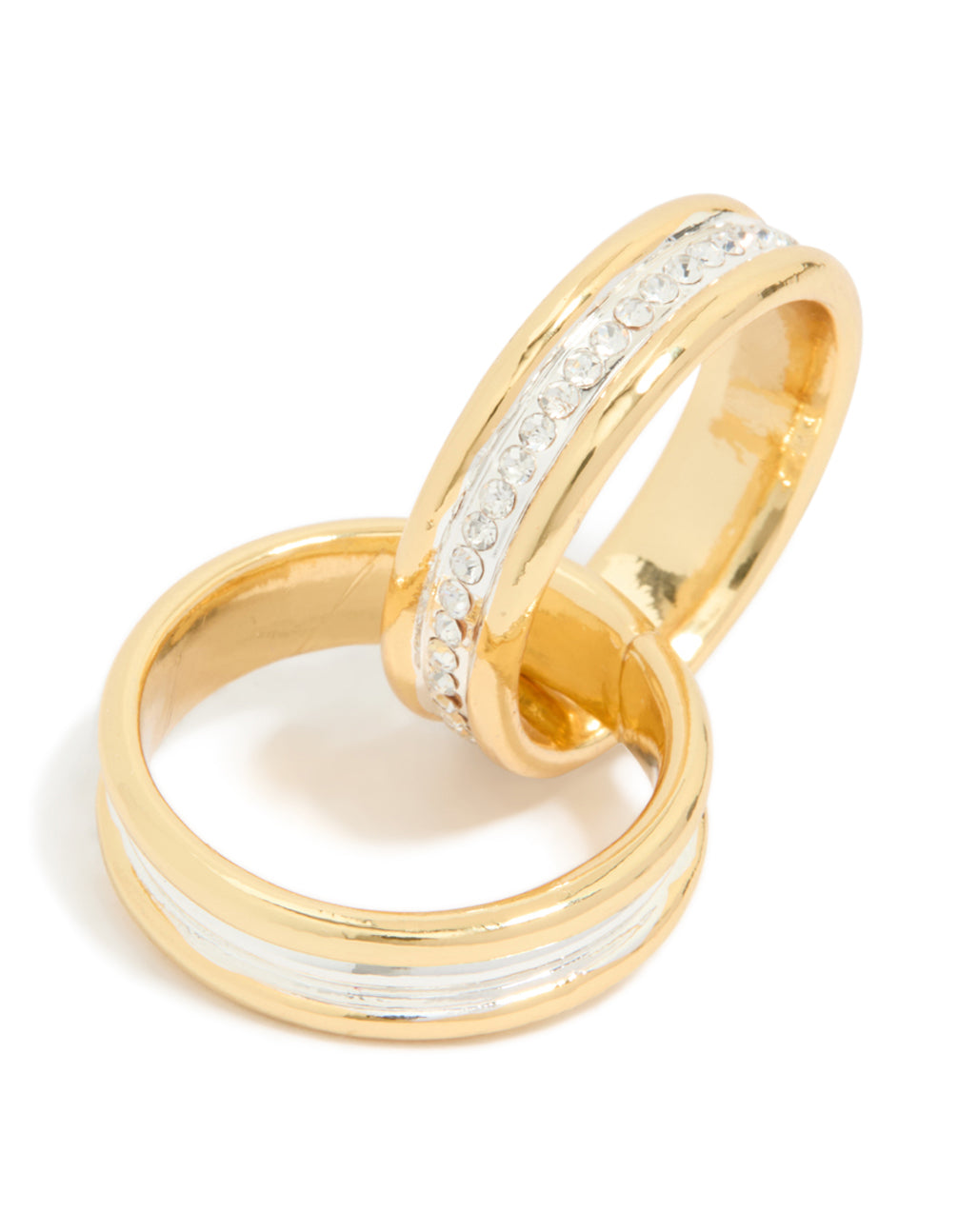 Mixed Metal Plated Diamante Layered Link Ring