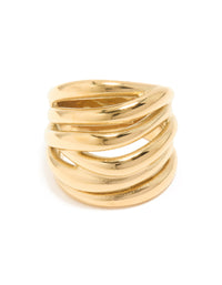 Highlighting a waterproof gold plated stainless steel bold stacked line ring in chunky style close up view - link has visual effect only