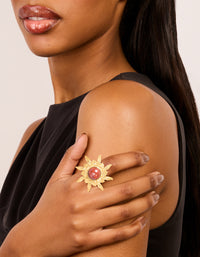 Gold Plated Red Stone Textured Sun Boho Ring - link has visual effect only