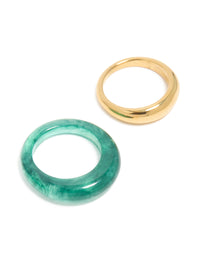Waterproof Gold Plated Stainless Steel & Teal Modern Thin Stacking Rings 2-Pack - link has visual effect only