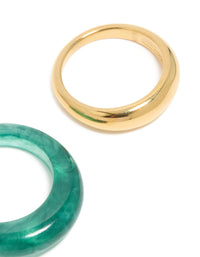Waterproof Gold Plated Stainless Steel & Teal Modern Thin Stacking Rings 2-Pack - link has visual effect only