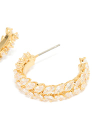 Gold Plated Cubic Zirconia Medium Leaf Hoop Earrings - link has visual effect only