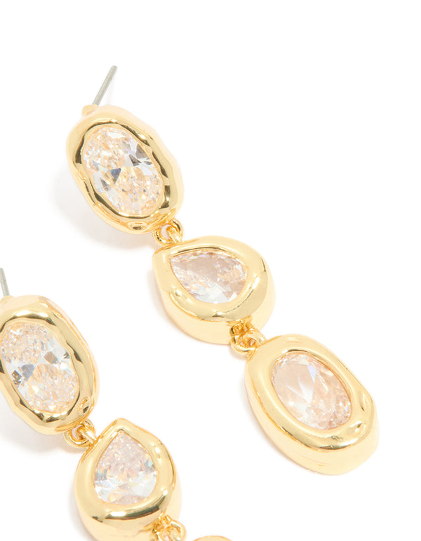 Gold Plated Cubic Zirconia Organic Statement Drop Earrings