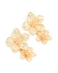 Gold Double Frangipani Flower Drop Earrings - link has visual effect only