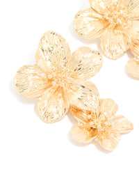 Gold Double Frangipani Flower Drop Earrings - link has visual effect only