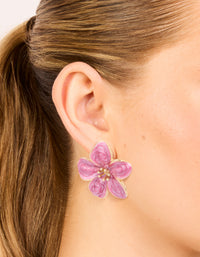 Gold Pink Enamel Small Flower Stud Earrings - link has visual effect only