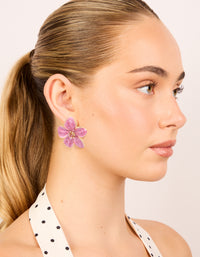 Gold Pink Enamel Small Flower Stud Earrings - link has visual effect only