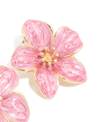 Gold Pink Enamel Small Flower Stud Earrings - link has visual effect only