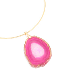 Gold Marbled Pink Stone Pendant Torque Necklace - link has visual effect only