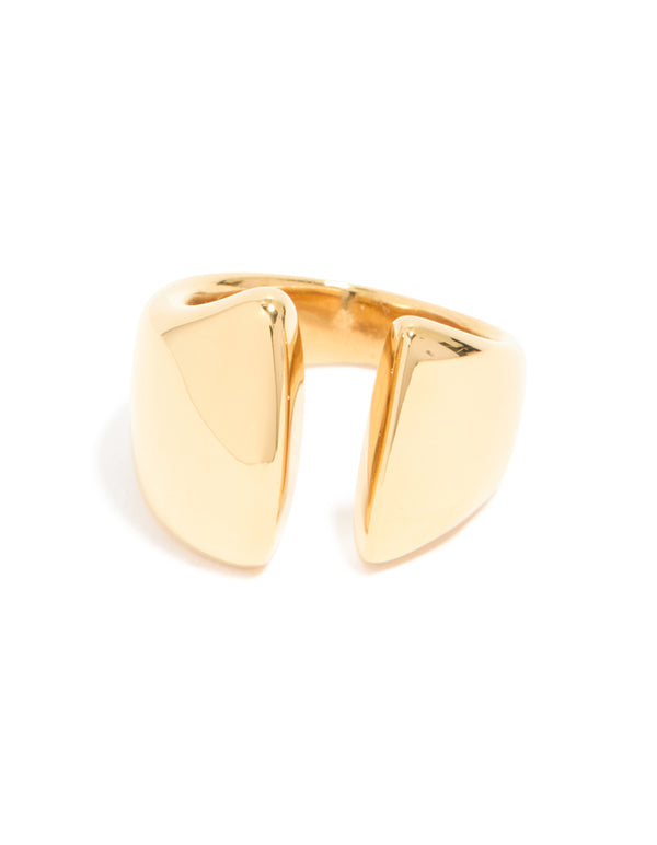 This waterproof gold plated stainless steel chunky style open ring close up view