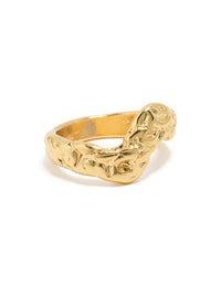 Showcasing a waterproof gold plated stainless steel molten curved front ring with chunky design front view - link has visual effect only