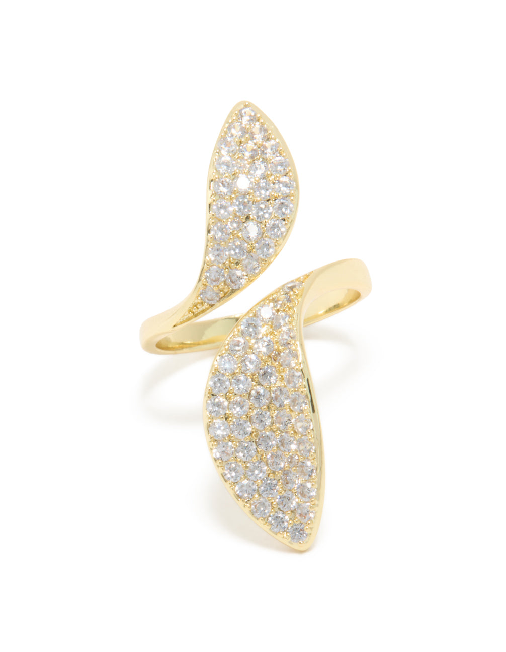 Gold Plated Cubic Zirconia Large Shiny Double Leaf Ring