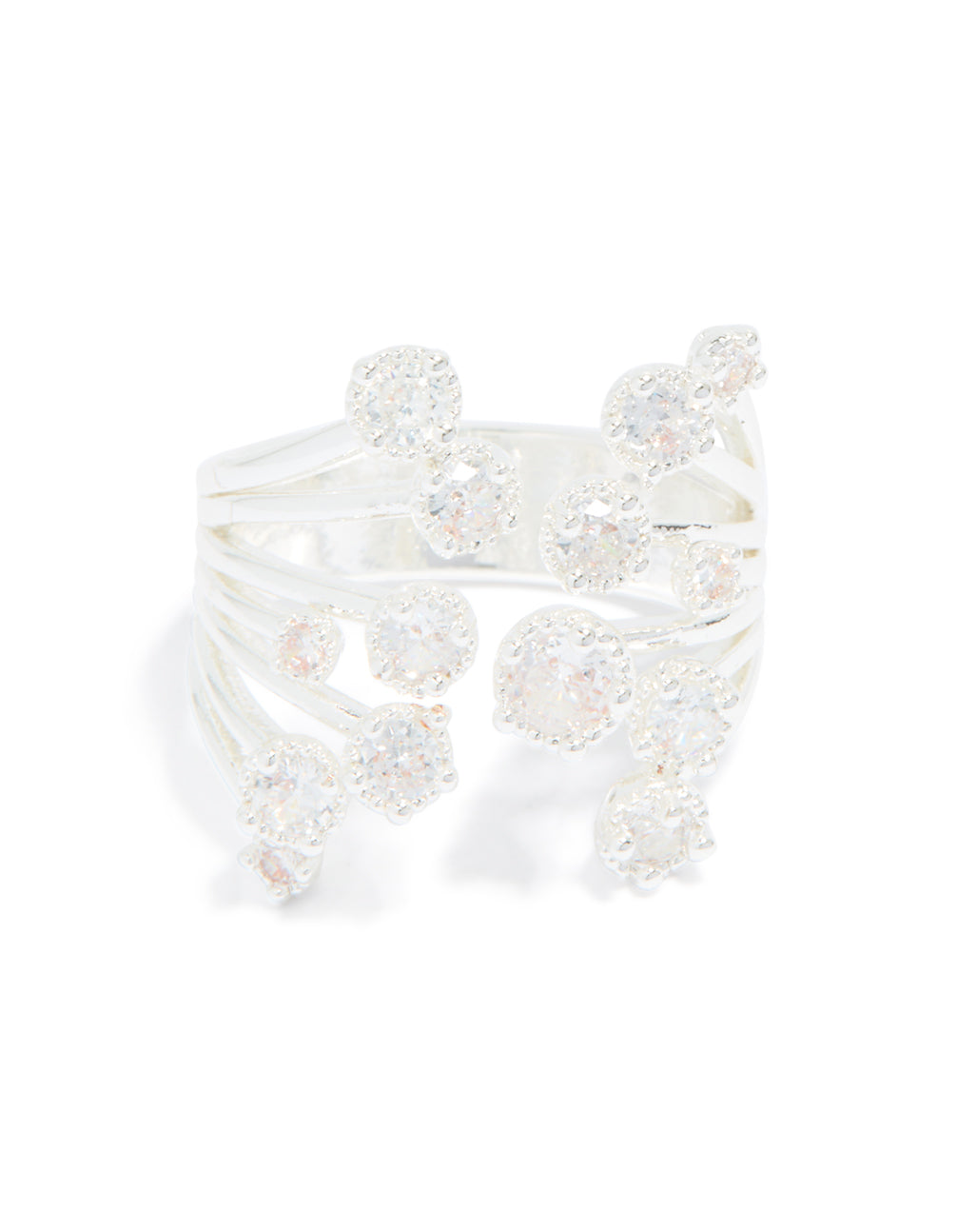 Silver Plated Multi Cubic Zirconia Open Layered Ring