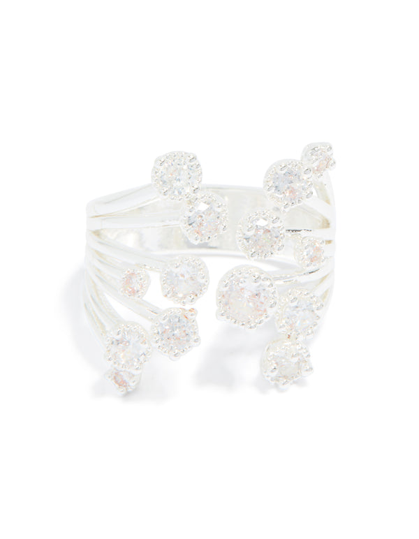 Silver Plated Multi Cubic Zirconia Open Layered Ring