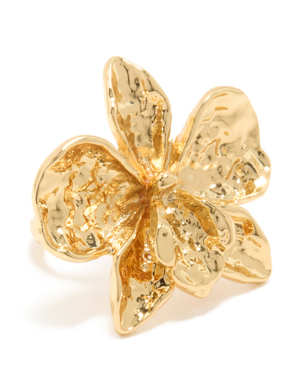 Gold Plated Large Molten Flower Ring