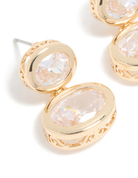 Gold Cubic Zirconia Double Bezel Etched Outer Stud Earrings - link has visual effect only