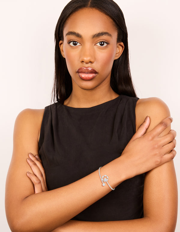 Silver Cubic Zirconia Open Circle Wrist Cuff