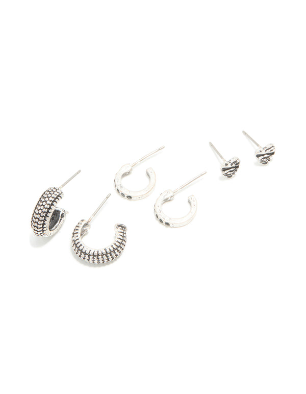 Silver Celestial & Textured Detail Earrings 5-Pack