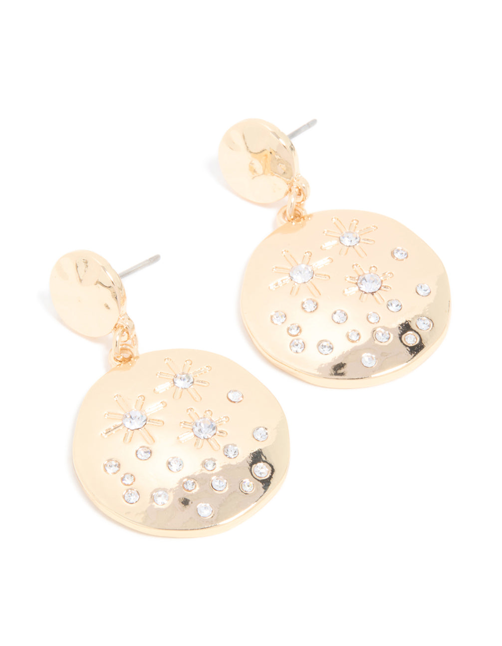 Gold Cubic Zirconia Celestial Designs Drop Earrings