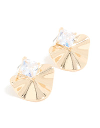 Gold Cubic Zirconia Wavy Stud Earrings - link has visual effect only