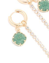 Gold Green Stone & Diamante Drop Chain Huggie Earrings - link has visual effect only