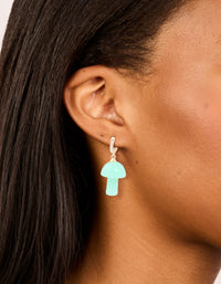 Gold Blue Mushroom Drop Huggie Earrings - link has visual effect only