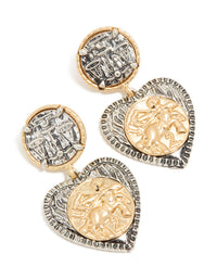 Antique Gold & Dark Blue Heart Drop Earrings - link has visual effect only