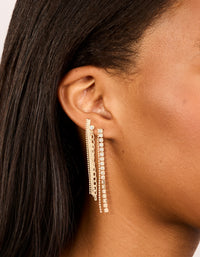 Gold Diamante Cup Chain Triple Row Long Drop Earrings 3-Pack - link has visual effect only
