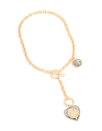 Antique Gold & Dark Blue Heart & Disc Y-Necklace - link has visual effect only