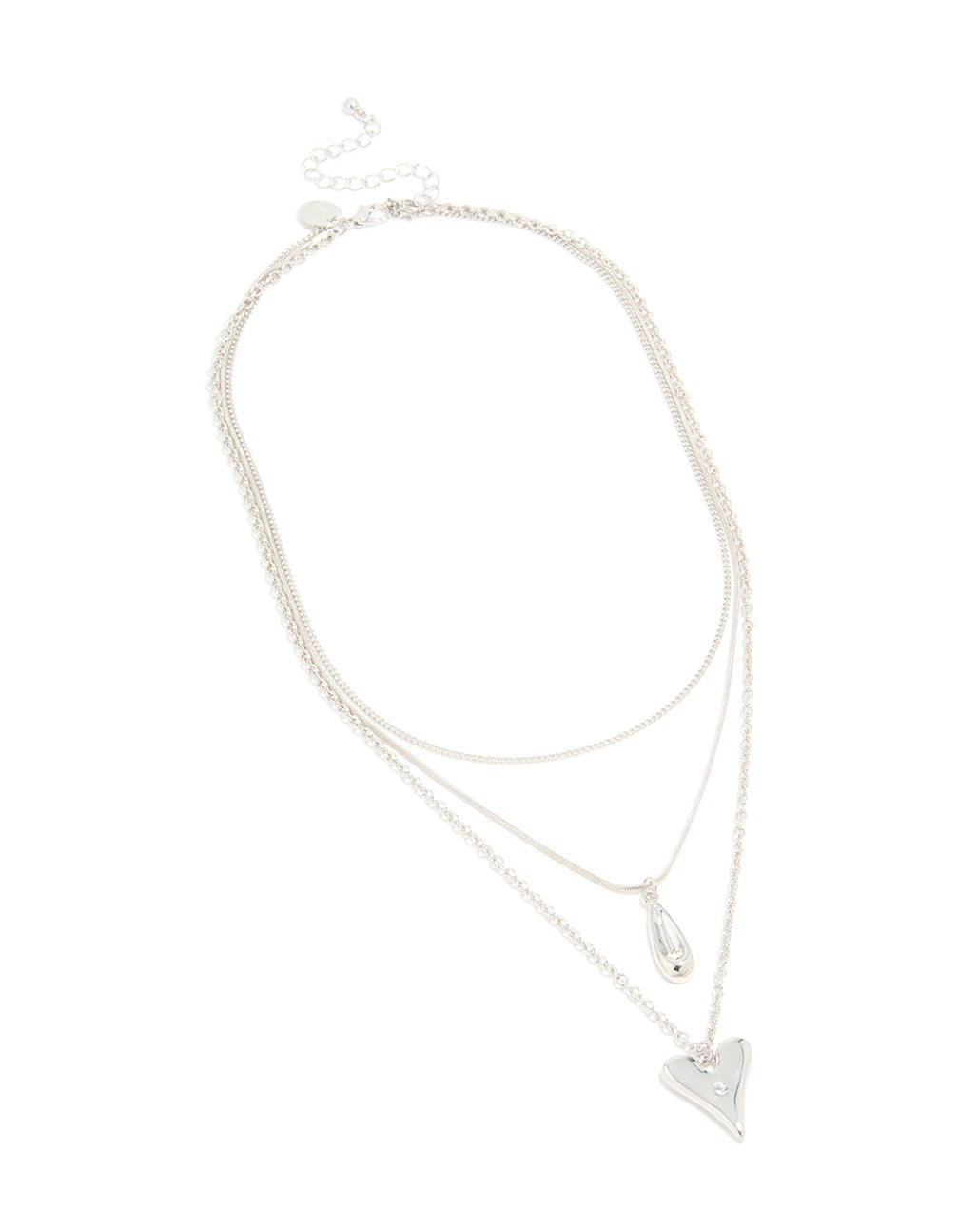 Silver Cubic Zirconia Heart & Teardrop Pendant Layered Necklace