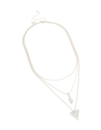 Silver Cubic Zirconia Heart & Teardrop Pendant Layered Necklace - link has visual effect only