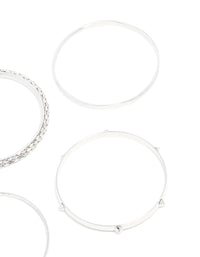 Silver Smooth & Textured Bangles 6-Pack - link has visual effect only