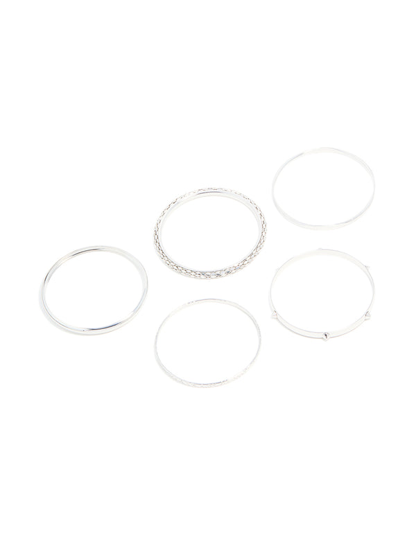 Silver Smooth & Textured Bangles 6-Pack