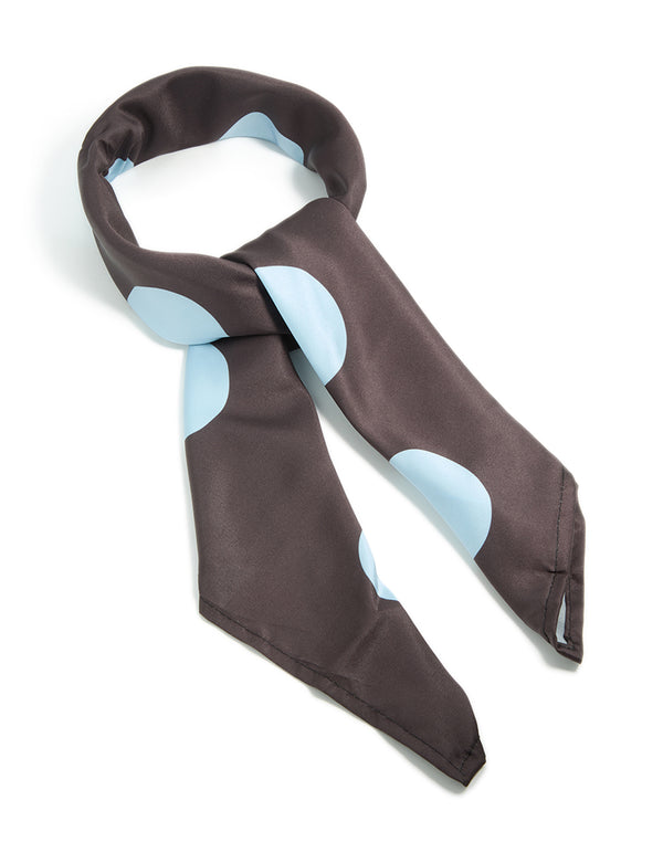 Chocolate Brown Large Pale Blue Polka Dot Fabric Scarf