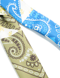 Grey & Blue Fabric Paisley & Floral Scarf - link has visual effect only