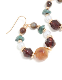 Gold Multicoloured Beaded Hoop Earrings - link has visual effect only