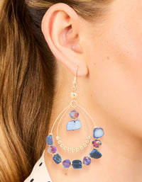 Gold Genuine Purple Shell & Beaded Double Teardrop Earrings - link has visual effect only