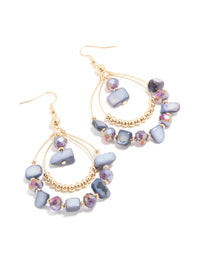 Gold Genuine Purple Shell & Beaded Double Teardrop Earrings - link has visual effect only