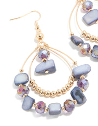 Gold Genuine Purple Shell & Beaded Double Teardrop Earrings - link has visual effect only