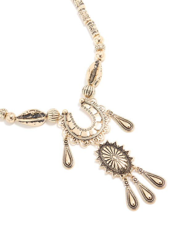 Antique Gold Boho Short Necklace