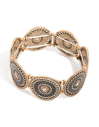 Antique Gold Diamante Centre Boho Disc Stretch Bracelet - link has visual effect only