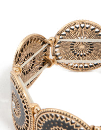 Antique Gold Diamante Centre Boho Disc Stretch Bracelet - link has visual effect only